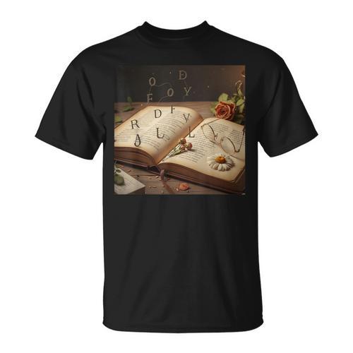 Dark Academia Vintage Book And Floating Letters Graphic T-Shirt - Bookorys DE