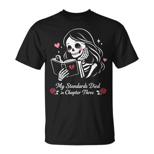 Dark Romance Pajama Skeleton Costume Woman Book Reading T-Shirt - Bookorys DE