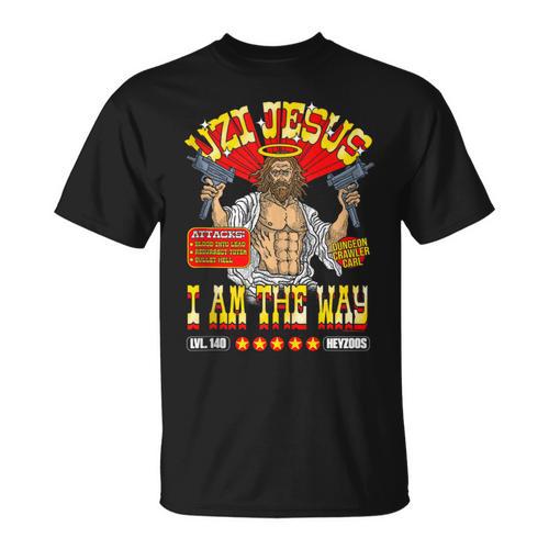 DCC Uzi Jesus I Am The Way Character Stats RPG Books T-Shirt - Bookorys UK