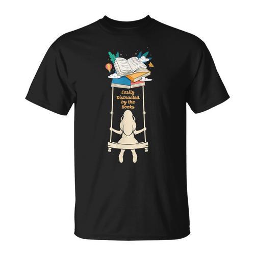 Distracted By Books Reading Reader Literature Library Author T-Shirt - Bookorys CA