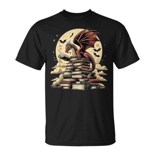 Dragon Reading a Book Dragons And Books Lover Bookworm T-Shirt - Bookorys