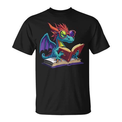 Dragon Wearing Glasses Reading A Book T-Shirt - Bookorys UK