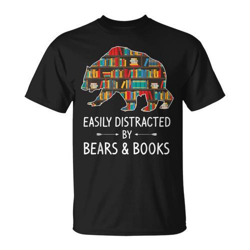 Easily Distracted By Bears & Books Lover Mammal Animal T-Shirt - Bookorys CA