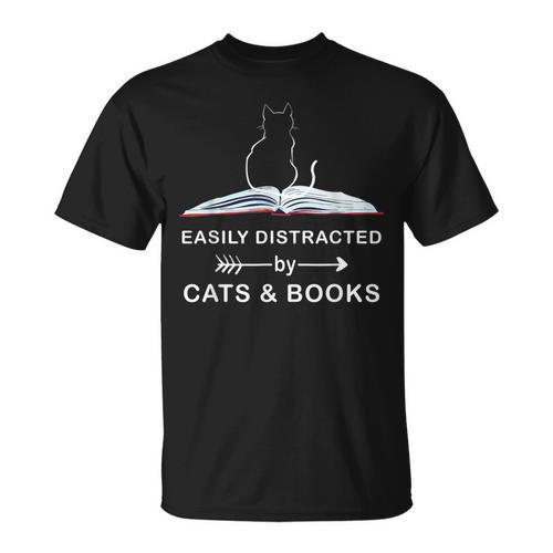 Easily Distracted By Cats And Books Reading Cats Main Coon T-Shirt - Bookorys DE