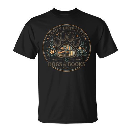 Easily Distracted By Dogs & Books Fun Dog Owner Librarian T-Shirt - Bookorys