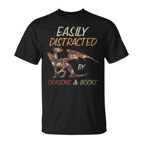 Easily Distracted By Dragons And Books Dragon T-Shirt - Bookorys CA