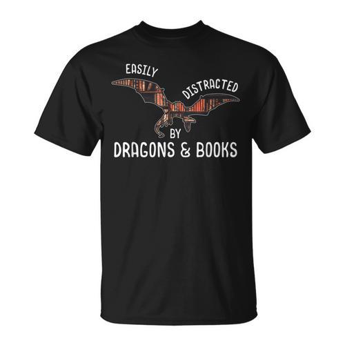 Easily Distracted By Dragons And Books Nerd Readers T-Shirt - Bookorys AU