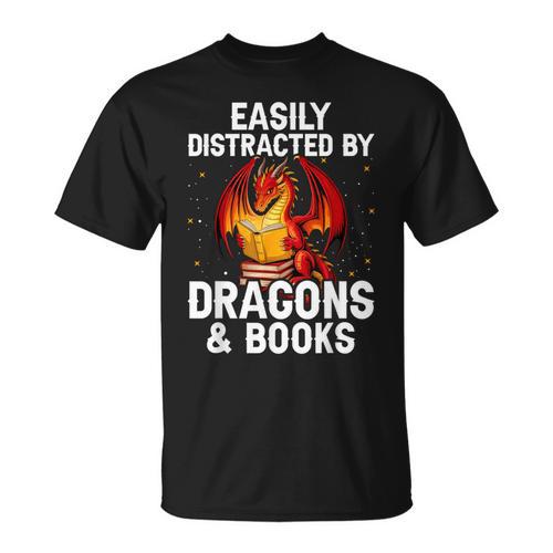 Easily Distracted By Dragons And Books Reading T-Shirt - Bookorys AU
