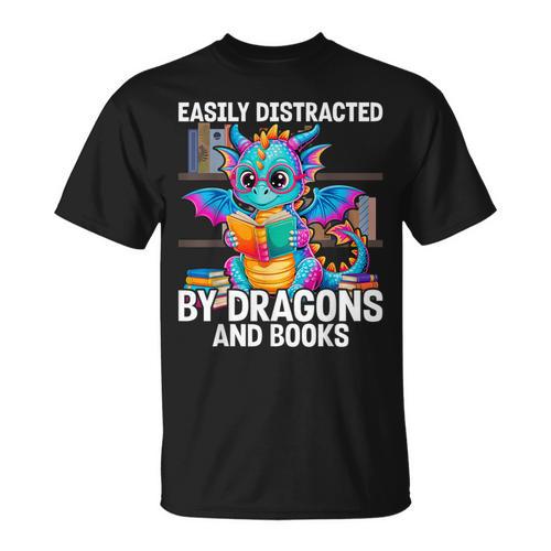 Easily Distracted By Dragons And Books T-Shirt - Bookorys AU