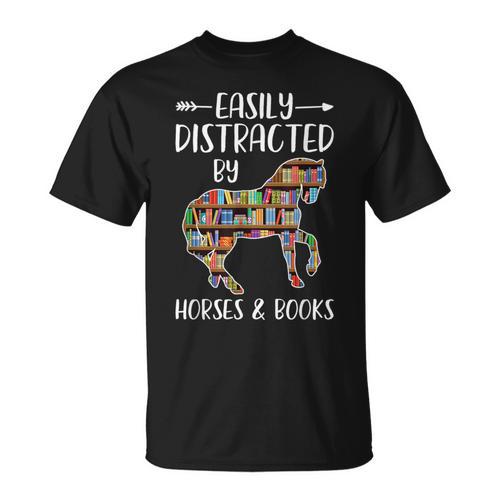 Easily Distracted By Horse And Books Nerds Horse Lovers T-Shirt - Bookorys AU