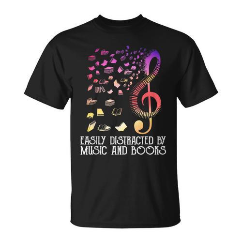 Easily Distracted By Music And Books For Book Lovers T-Shirt - Bookorys