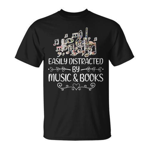Easily Distracted By Music And Books T-Shirt - Bookorys DE