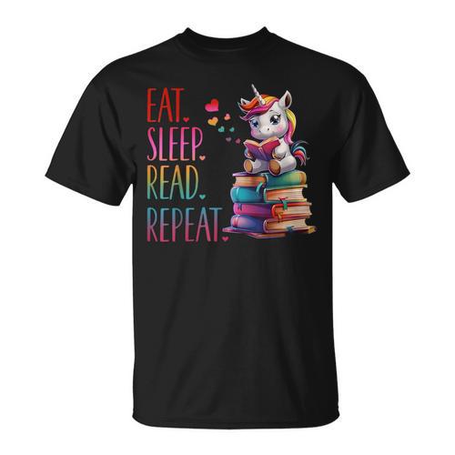 Eat Sleep Read Repeat Unicorn Read Book Reading Lovers Kids T-Shirt - Bookorys