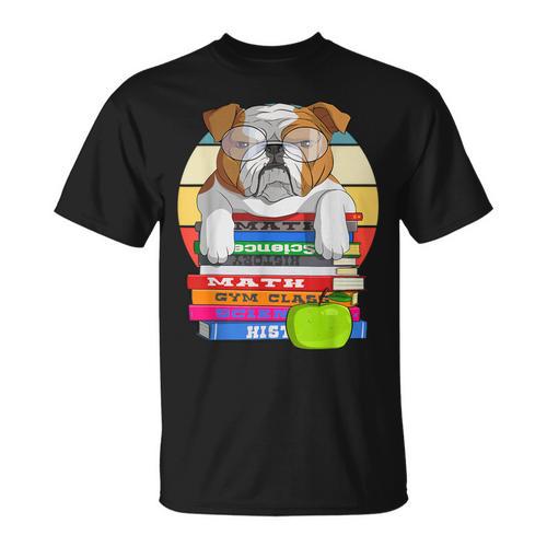 English Bulldog Back To School Book Worm Dog T-Shirt - Bookorys UK