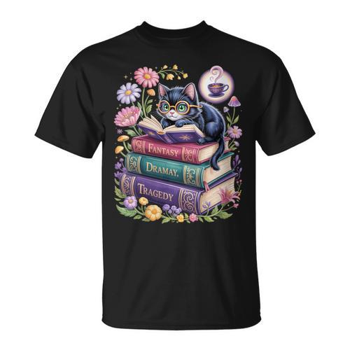 Fantasy Drama Tragedy Cute Cat Book Lover Readers Librarians T-Shirt - Bookorys DE