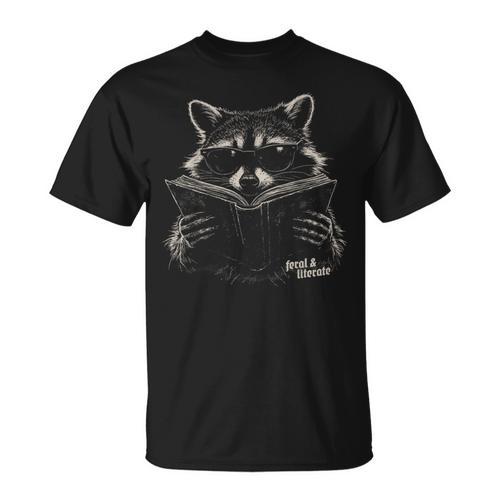 Feral But Literate Raccoon Reading Book Library Animal Meme T-Shirt - Bookorys AU
