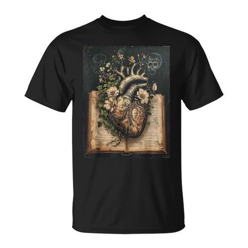 Floral Anatomical Heart Dark Academia Vintage Gothic Book T-Shirt - Bookorys