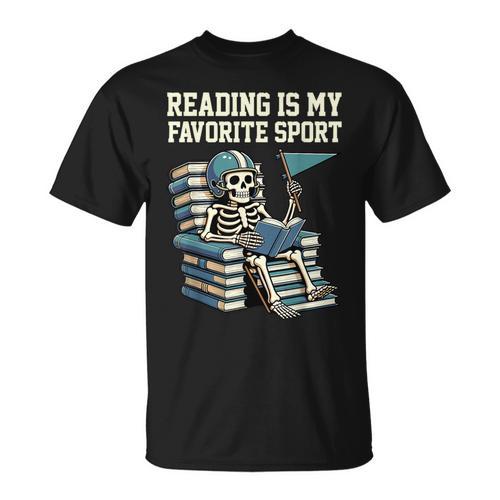 Football Skeleton Reading On Book Stack T-Shirt - Bookorys UK