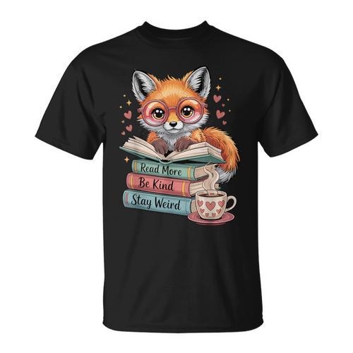 Fox Read More Books Stay Weird Cottagecore Reader Aesthetic T-Shirt - Bookorys