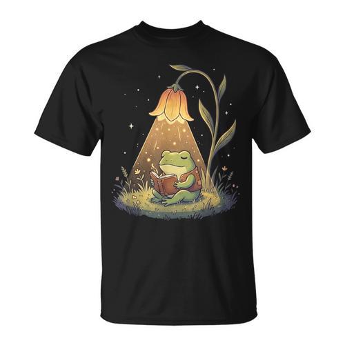 Frog Reading Book Cottagecore Frog Books Women Girls T-Shirt - Bookorys CA