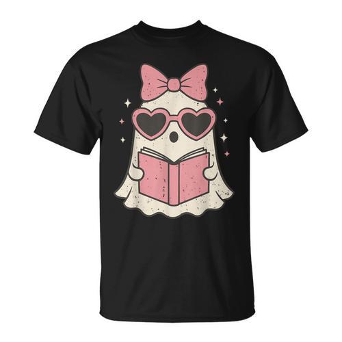 Ghost Reading Book Halloween Cat Lover T-Shirt - Bookorys AU
