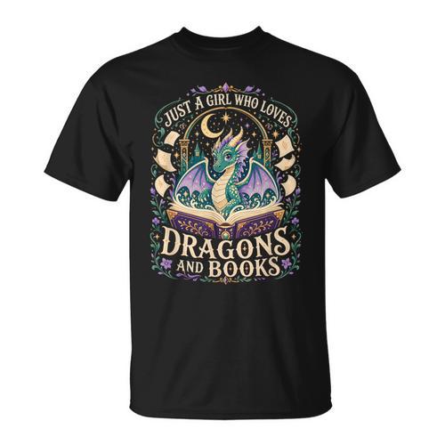 Girl Who Loves Dragons And Books Fantasy Book Reader T-Shirt - Bookorys UK