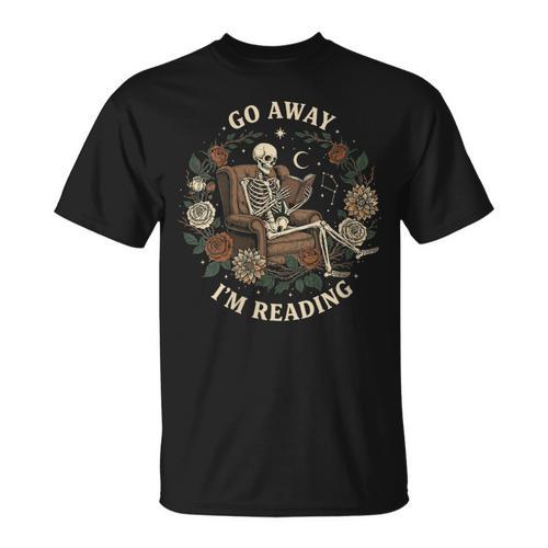 Go Away I'm Reading Librarian Skeleton Reading Book Lover T-Shirt - Bookorys