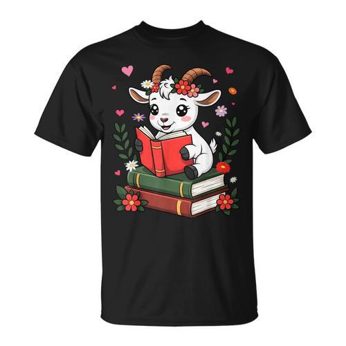 Goat Reading Book Graphic With Floral T-Shirt - Bookorys CA