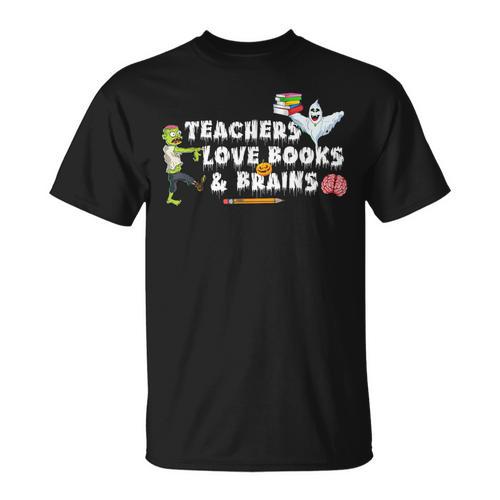Halloween Teacher Love Books And Brains Teacher Halloween For Men Women Kids T-Shirt - Bookorys CA