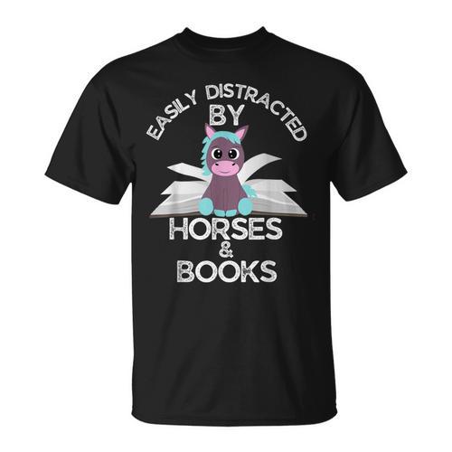 Horse Lovers Easily Distracted By Horses And Books T-Shirt - Bookorys