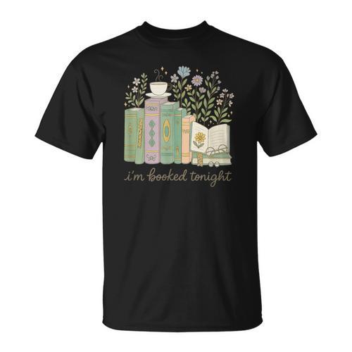 I'm Booked Tonight Cozy Floral Book Lover Graphic T-Shirt - Bookorys CA