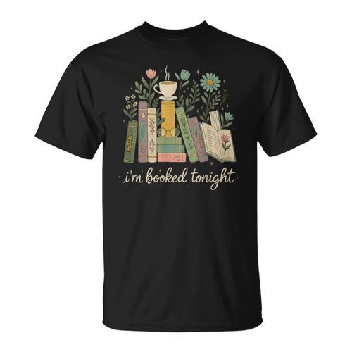 I'm Booked Tonight Floral Books Cozy Reading Graphic T-Shirt - Bookorys