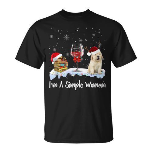 I'm Simple Woman Books Wine Golden Retriever Dog Lover Xmas T-Shirt - Bookorys