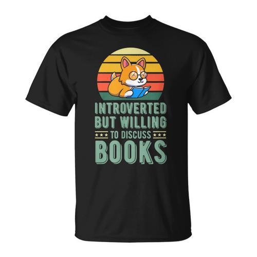 Introverted But Willing To Discuss Books Cute Literary Dog For Men Women T-Shirt - Bookorys AU
