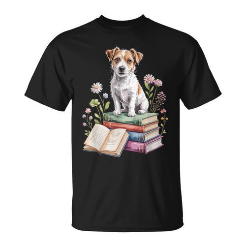 Jack Russell Terrier Bookworm Flowers Book Reading Books T-Shirt - Bookorys