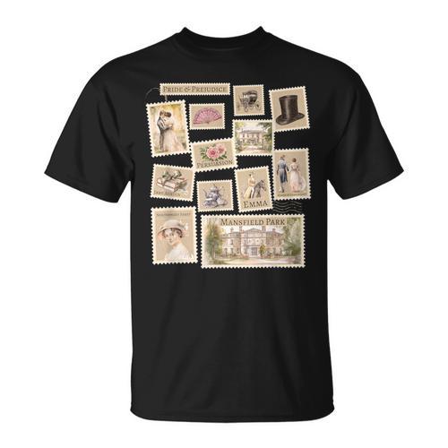 Jane Austen Book Classic Literature Stamp Collage T-Shirt - Bookorys