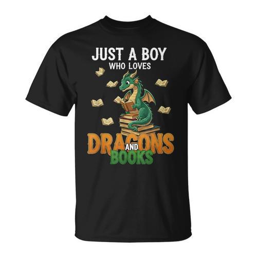 Just a Boy Who Loves Dragons And Books Reading Dragon T-Shirt - Bookorys