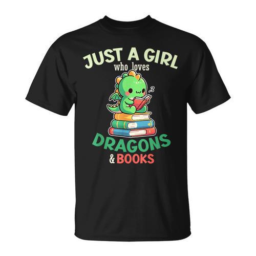 Just a Girl Who Loves Dragons & Books Book Lover Kids Nerd T-Shirt - Bookorys