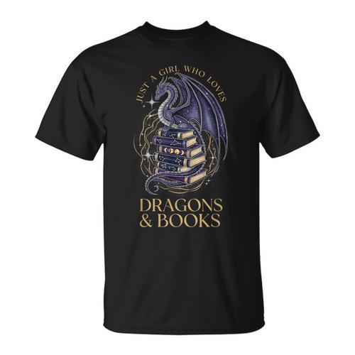 Just a Girl Who Loves Dragons & Books Women Dragon Bookish T-Shirt - Bookorys