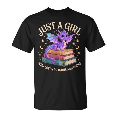 Just A Girl Who Loves Dragons And Books Cute Fantasy T-Shirt - Bookorys AU