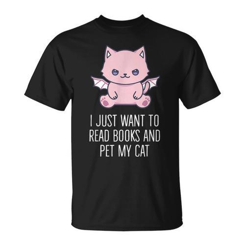 I Just Want To Read Books And Pet My Cat Pastel Goth Kawaii Men Women Kids T-Shirt - Bookorys AU