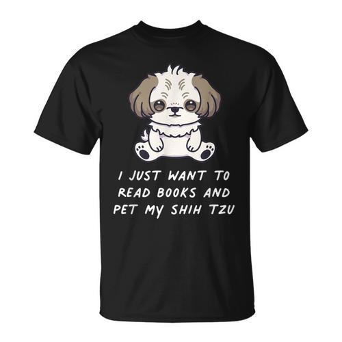 I Just Want To Read Books And Pet My Shih Tzu Dog Kawaii For Men Women Kids T-Shirt - Bookorys