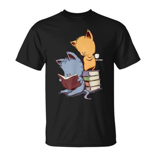 Kawaii Kittens Cats Tea And Books Cartoon Cat For Men Women Girls Kids T-Shirt - Bookorys