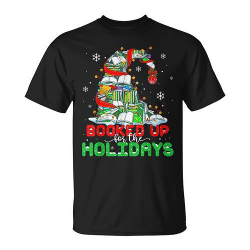 Librarian Booked Up For The Holidays Books Christmas Tree T-Shirt - Bookorys