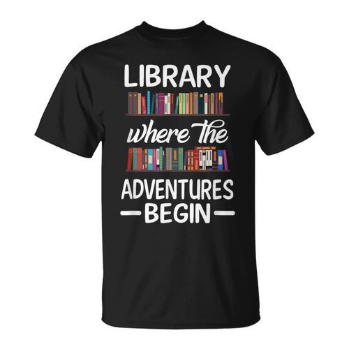 Library Where The Adventure Begins Librarian Book T-Shirt - Bookorys AU