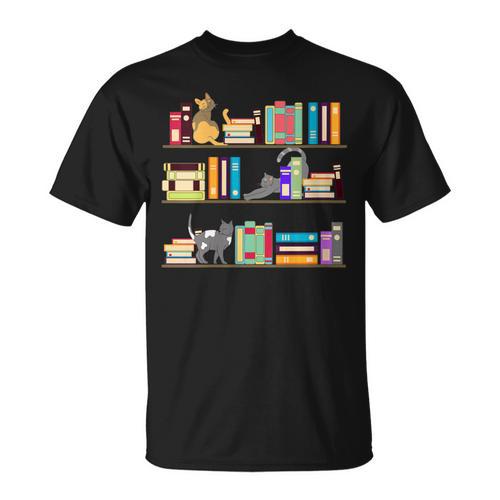 Library Cats Kittens Reader Book Lovers Pet Shelf T-Shirt - Bookorys AU
