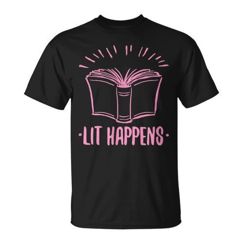 Lit Happens Book Reading Literary English Teacher Librarian T-Shirt - Bookorys