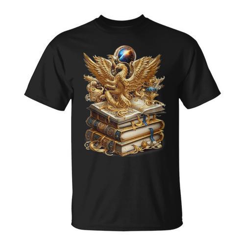 A Lively-Creative Gold Fantasy-Dragon On Story-Books T-Shirt - Bookorys