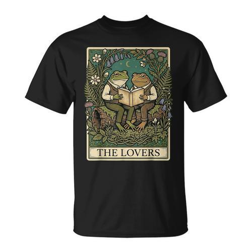 The Lovers Tarot Card Vintage Frog Reading Book Cottagecore T-Shirt - Bookorys DE