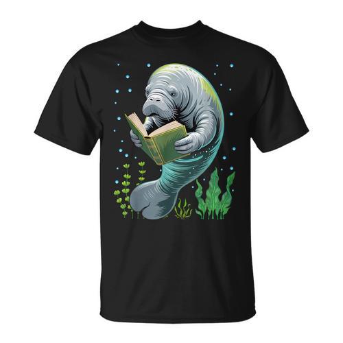 Manatee Reading Book Matching Bookworm Librarian Books Lover T-Shirt - Bookorys CA
